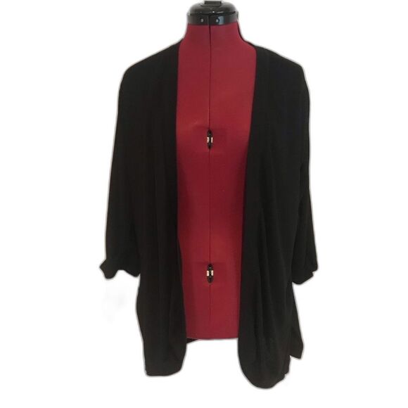 Exclusively Misook Acrylic Knit Jacket Size Medium Black Open Front 3/4 Sleeve - Picture 6 of 9